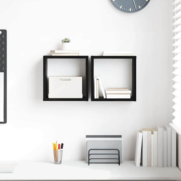 Wandplank met plank Wandgemonteerd Zwart Eiken Bewerkt hout 1