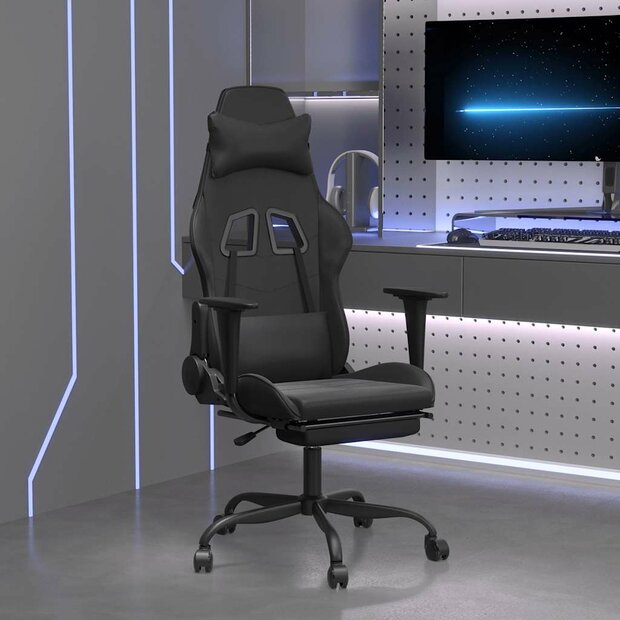 Massage gamestoel met voetensteun kunstleer zwart 1