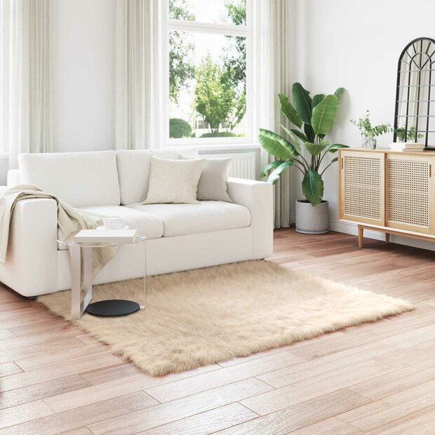 Nep Schapenvacht Tapijt Tafalla Beige 160 x 160 cm Polyester 1