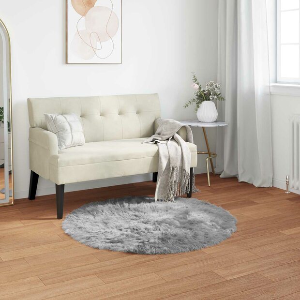 Nep Schapenvacht Tapijt Tafalla Grijs &Oslash; 80 cm Polyester 1
