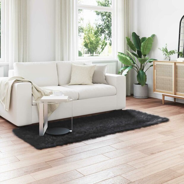 Nep Schapenvacht Tapijt Tafalla Zwart 80 x 200 cm Polyester 1