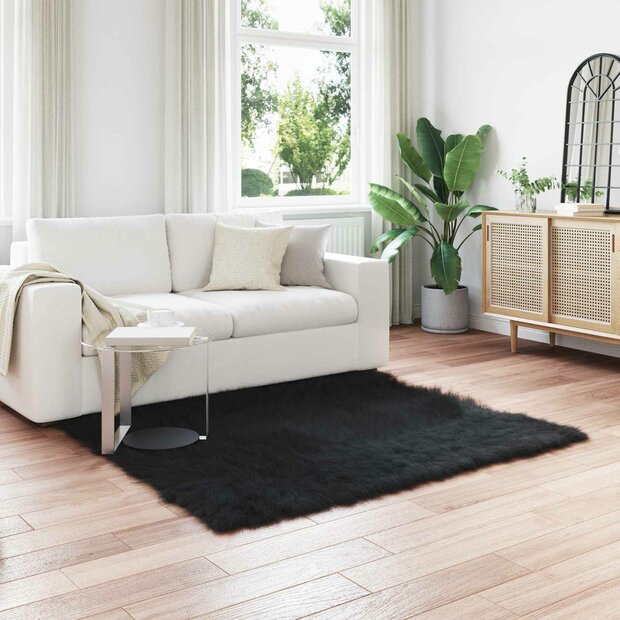 Nep Schapenvacht Tapijt Tafalla Zwart 120 x 120 cm Polyester 1