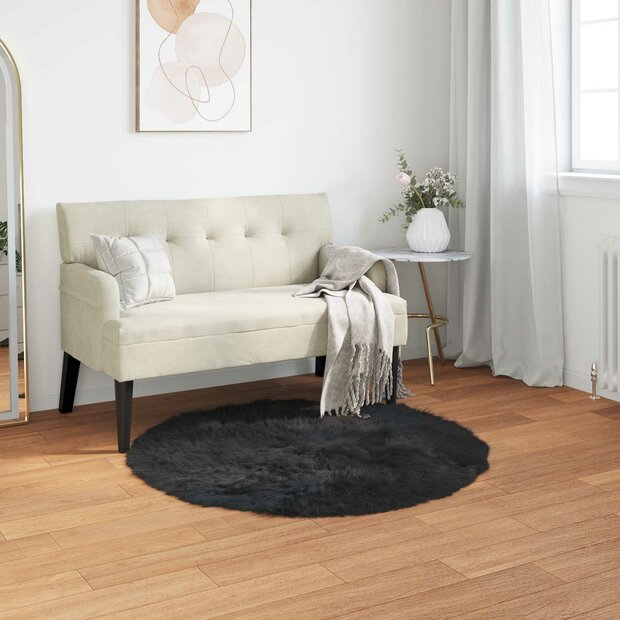 Nep Schapenvacht Tapijt Tafalla Zwart &Oslash; 100 cm Polyester 1