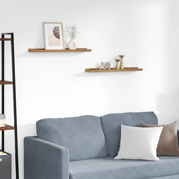Wandplank met plank 2 pcs Bruin 60 x 9 x 3 cm Bewerkt hout 1