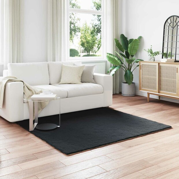 Nep Konijnenbont Tapijt Olite Zwart 120 x 120 cm Polyester 1