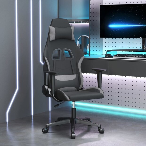 Massage gamestoel stof zwart en lichtgrijs 1