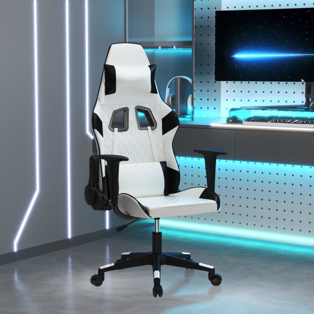 Massage gamestoel kunstleer wit en zwart 1