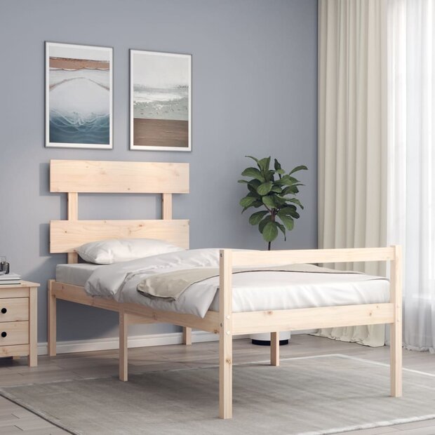 Seniorenbed met hoofdbord massief hout 90x200 cm 1