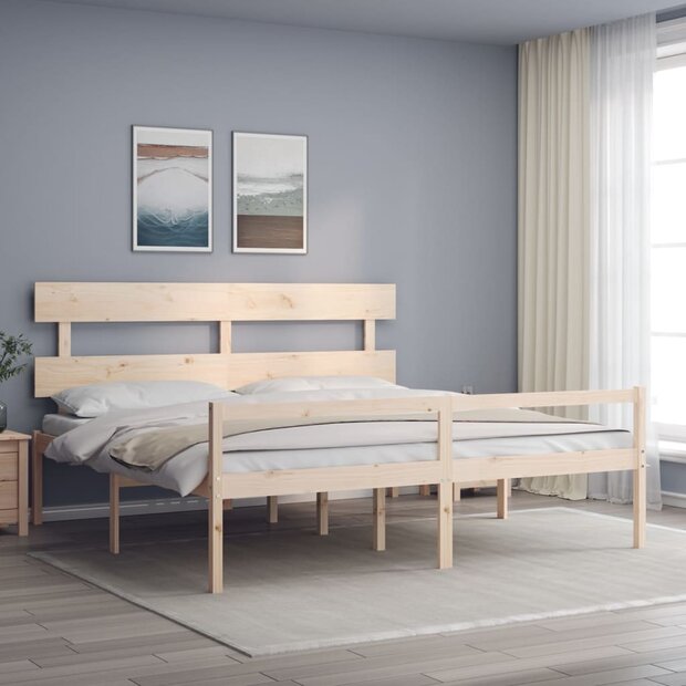 Seniorenbed met hoofdbord massief hout 200x200 cm 1
