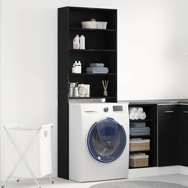 Wasmachinekast Zwart Eiken 64 x 24 x 190 cm Bewerkt hout 1