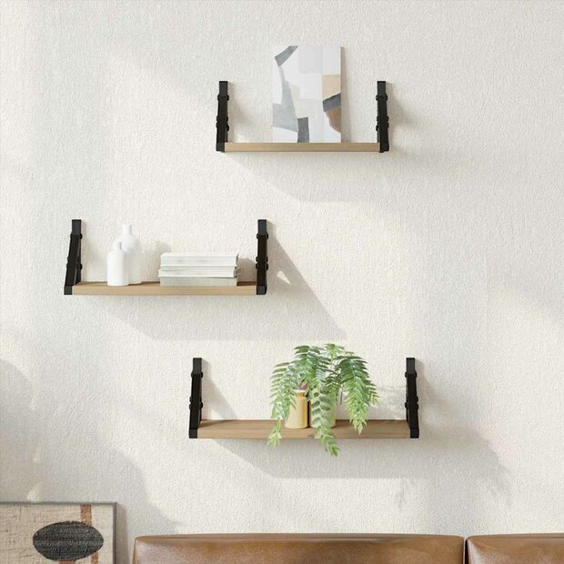 Wandplank Wandgemonteerd met opslag 3 pcs Rook Eik 1