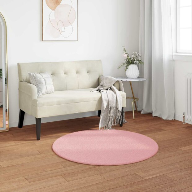 Nep Konijnenbont Tapijt Olite Roze &Oslash; 80 cm Polyester 1