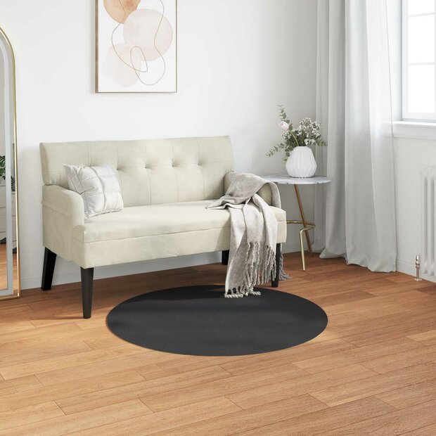 Nep Konijnenbont Tapijt Olite Zwart &Oslash; 80 cm Polyester 1