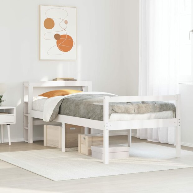 Seniorenbed met hoofdbord massief grenenhout wit 90x200 cm 1