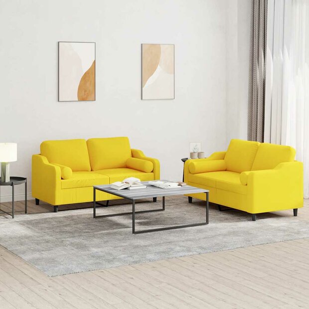 2-delige Loungeset met kussens stof lichtgeel 1