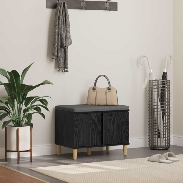 Halbank met kussen met opslag Zwart Eiken 60 x 38 x 46 cm 1