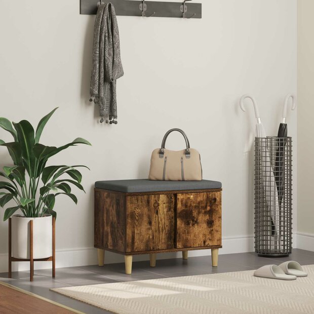 Halbank met kussen met opslag Gerookt eiken 60 x 38 x 46 cm 1