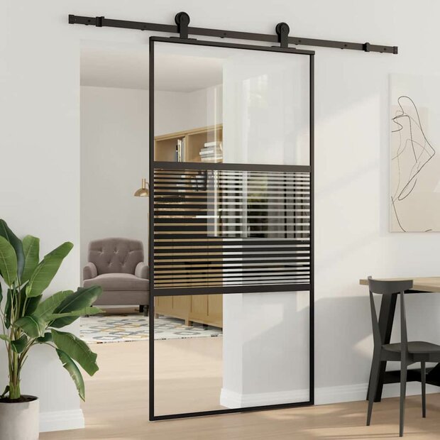Glazen deur Gestreept Zwart 90 x 2 x 205 cm Aluminium 1