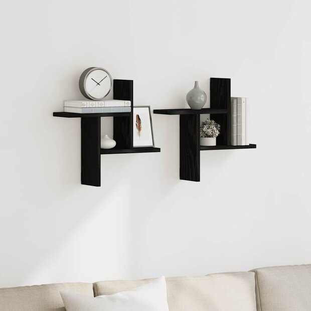 Wandplanken 2 stuks Zwart Eiken 38x12x38 cm Bewerkt Hout 1