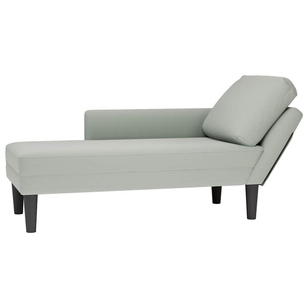 Chaise longue met kussen &amp; rechterarmleuning fluweel lichtgrijs 1