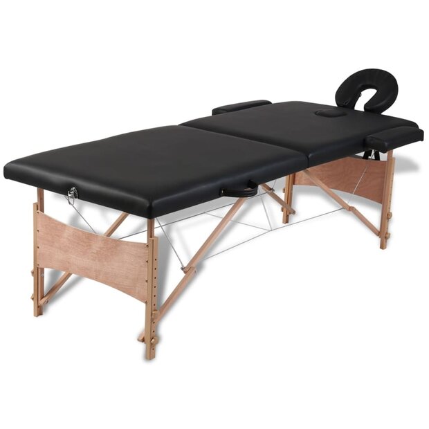 Inklapbare massagetafel 2 zones met houten frame (zwart) 1