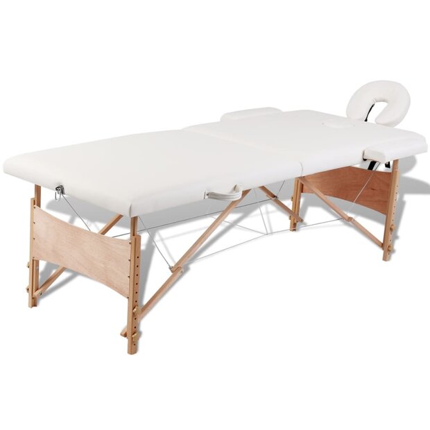 Inklapbare massagetafel 2 zones met houten frame (creme) 1