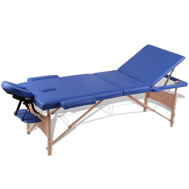 Inklapbare massagetafel 3 zones met houten frame (blauw) 1