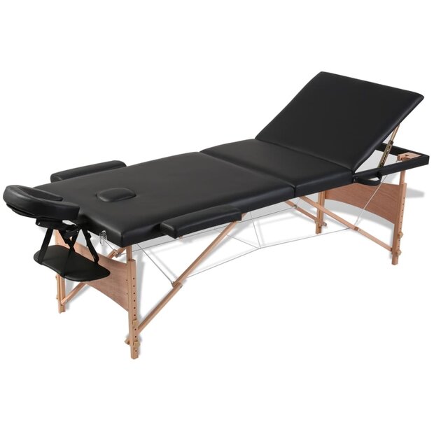 Inklapbare massagetafel 3 zones met houten frame (zwart) 1