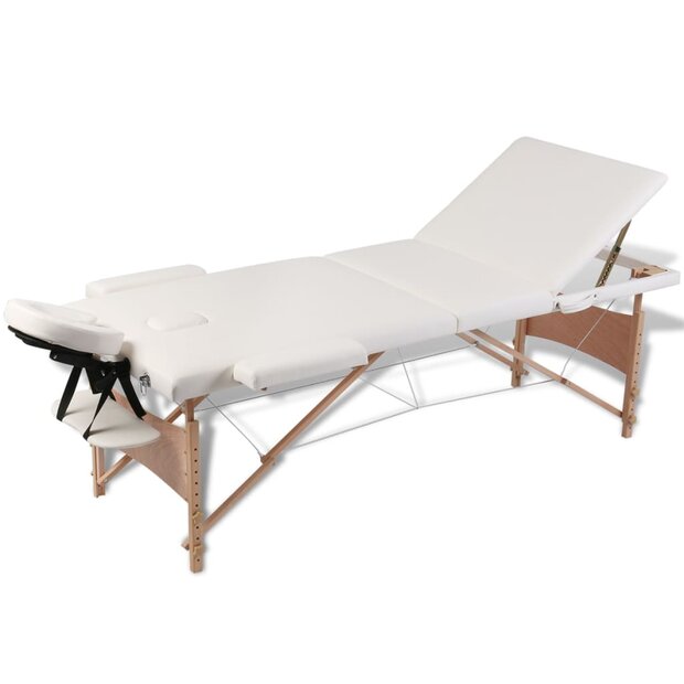 Inklapbare massagetafel 3 zones met houten frame (creme) 1