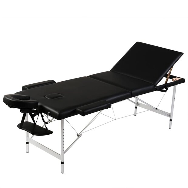 Inklapbare massagetafel 3 zones met aluminium frame (zwart) 1