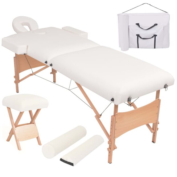 Massagetafel- en krukset inklapbaar 2 zones 10 cm dik wit 1