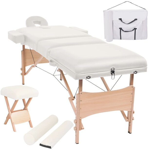 Massagetafel- en krukset inklapbaar 3 zones 10 cm dik wit 1