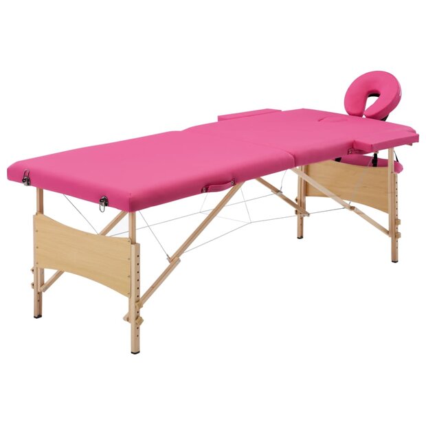 Massagetafel inklapbaar 2 zones hout roze 1
