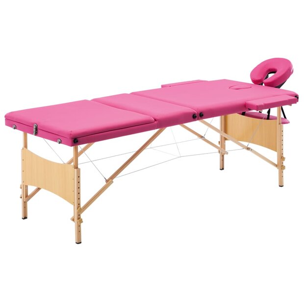 Massagetafel inklapbaar 3 zones hout roze 1