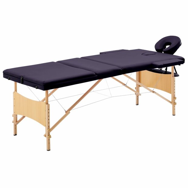 Massagetafel inklapbaar 3 zones hout paars 1