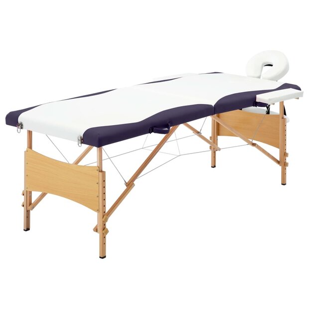 Massagetafel inklapbaar 2 zones hout wit en paars 1