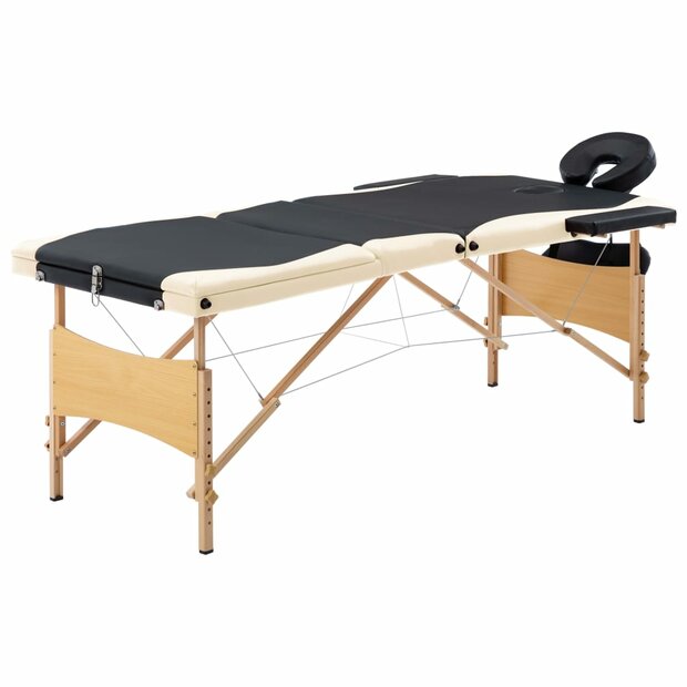 Massagetafel inklapbaar 3 zones hout zwart en beige 1