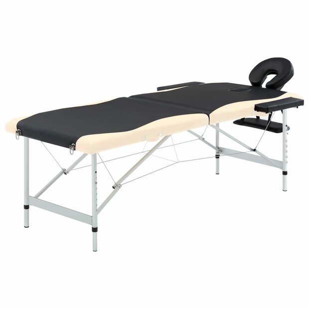 Massagetafel inklapbaar 2 zones aluminium zwart en beige 1