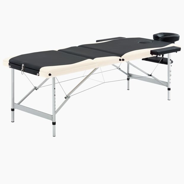 Massagetafel inklapbaar 3 zones aluminium zwart en beige 1