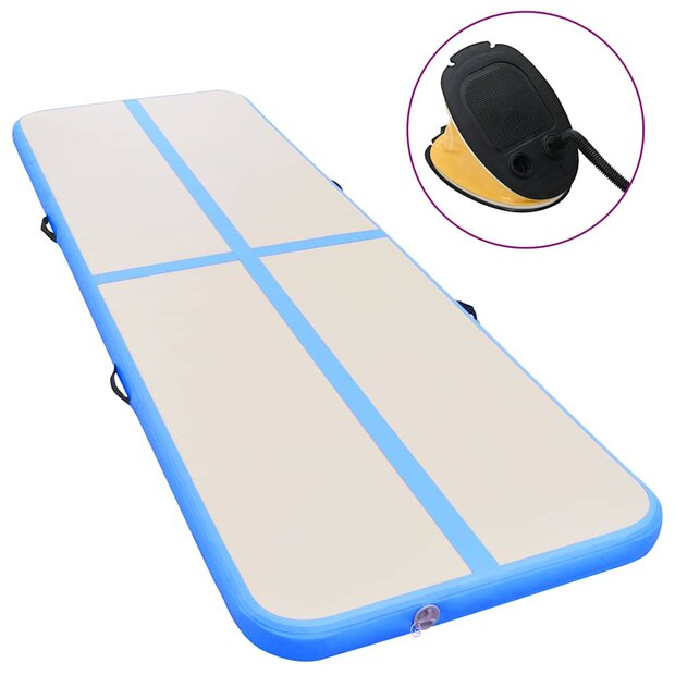 Gymnastiekmat met pomp opblaasbaar 400x100x10 cm PVC blauw 1