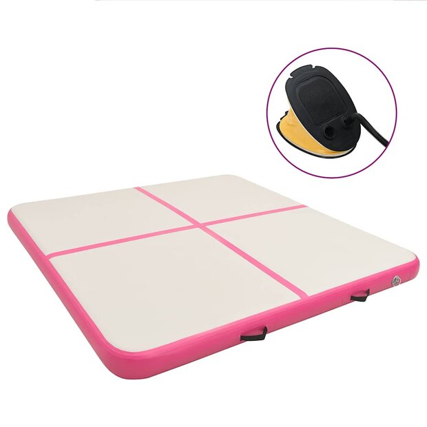 Gymnastiekmat met pomp opblaasbaar 200x200x10 cm PVC roze 1