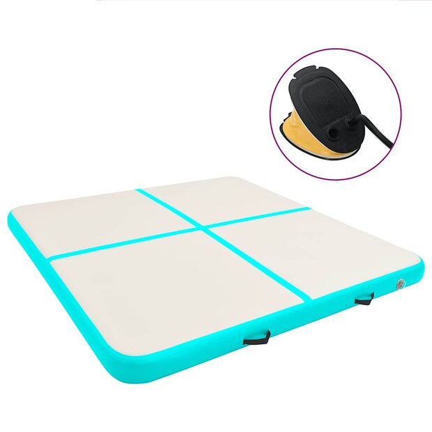 Gymnastiekmat met pomp opblaasbaar 200x200x10 cm PVC groen 1