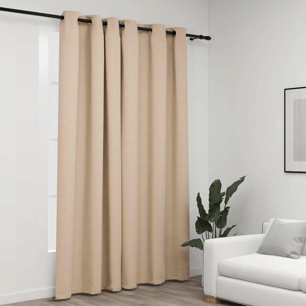 Gordijn linnen-look verduisterend met ogen 290x245 cm beige 1