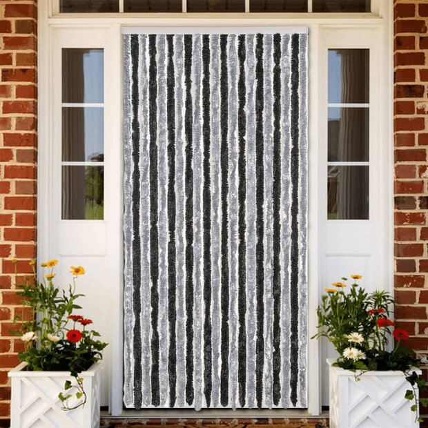 Vliegengordijn 90x220 cm chenille grijs en zwart 1