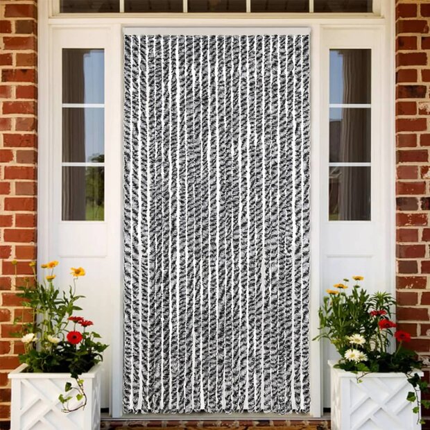 Vliegengordijn 100x220 cm chenille grijs en zwart-wit 1