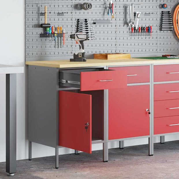 Werkkast met lade 2 pcs Rood en Grijs 100 x 55 x 85 cm 1