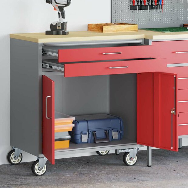 Werkbank Rood en Grijs 75 x 45 x 85 cm Engineered hout en staal 1