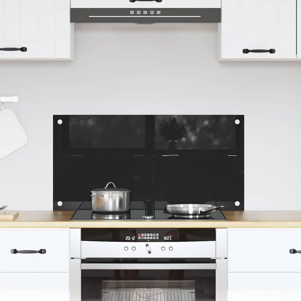 Keuken Achterwand Zwart 80 x 40 cm gehard glas 1