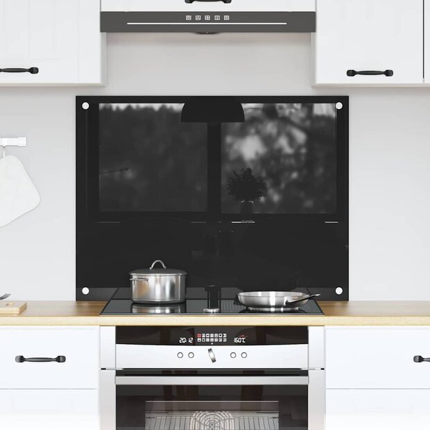 Keuken Achterwand Zwart 80 x 60 cm gehard glas 1