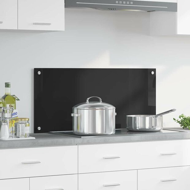 Keuken Achterwand Zwart 90 x 40 cm gehard glas 1